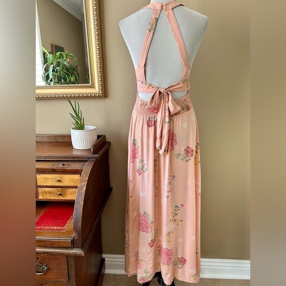 Jaase Endless Summer Bohemian Pink Floral Maxi Dress Smocked Halter Open Back M - Picture 6 of 16